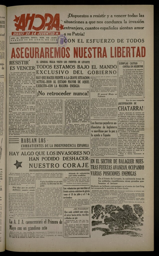 Miniatura de Ahora: diario gráfico del 23 de abril de 1938, nº 418