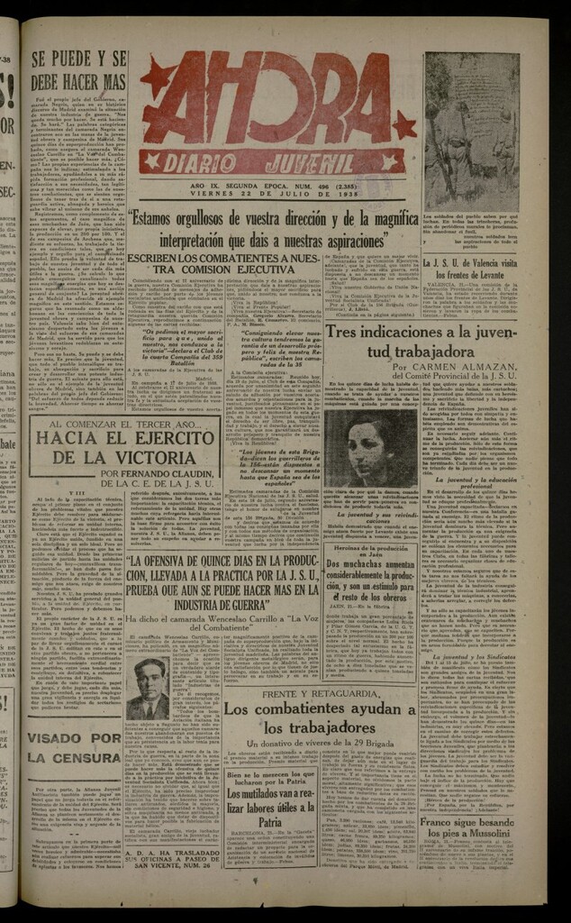 Miniatura de Ahora: diario gráfico del 22 de julio de 1938, nº 496