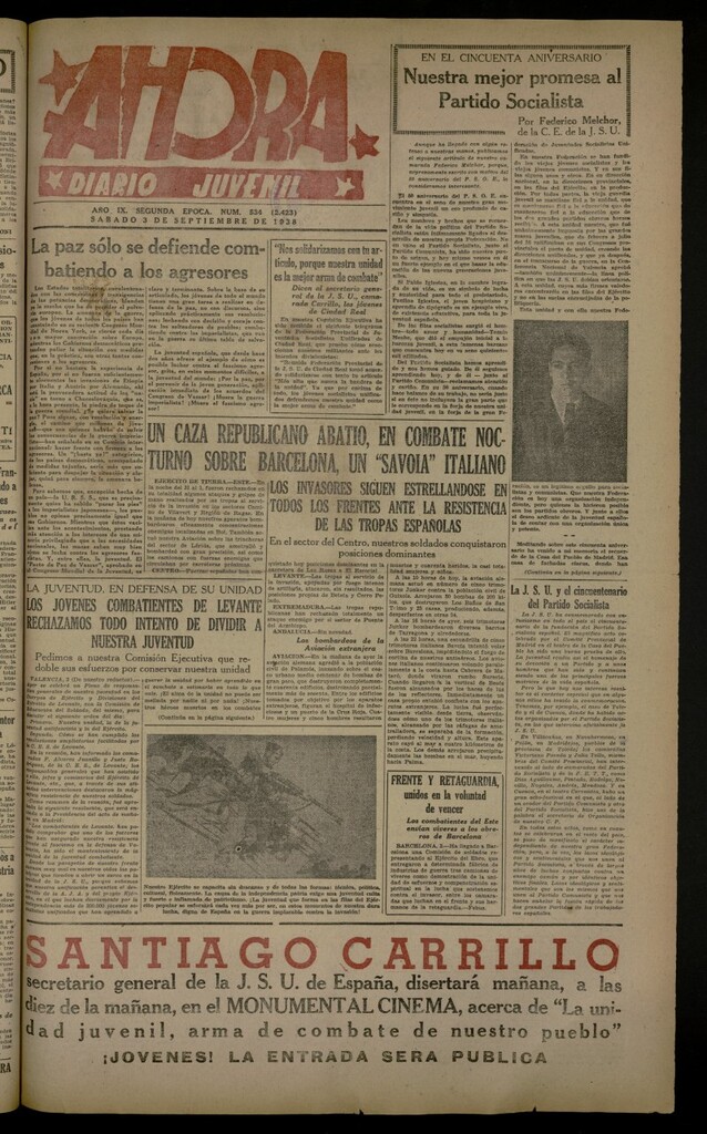 Miniatura de Ahora: diario gráfico del 3 de septiembre de 1938, nº 534