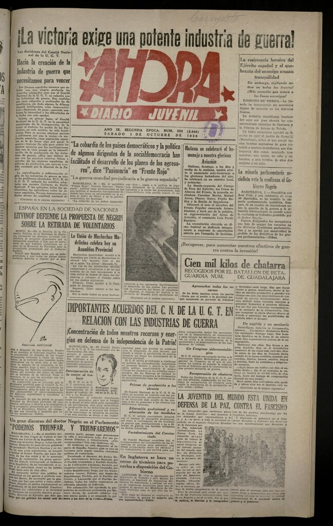 Miniatura de Ahora: diario gráfico del 1 de octubre de 1938, nº 555