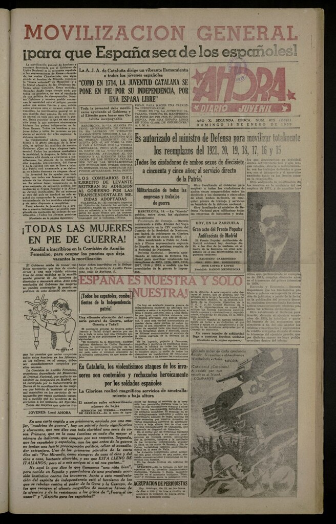 Miniatura de Ahora: diario gráfico del 15 de enero de 1939, nº 633