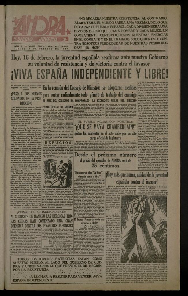 Miniatura de Ahora: diario gráfico del 16 de febrero de 1939, nº 652