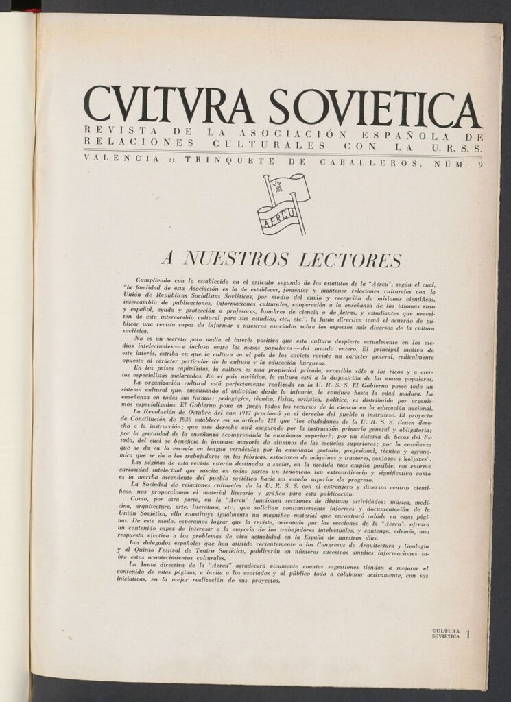 Miniatura de Cultura Soviética : revista de la Asociación Española de Relaciones Culturales con la URSS