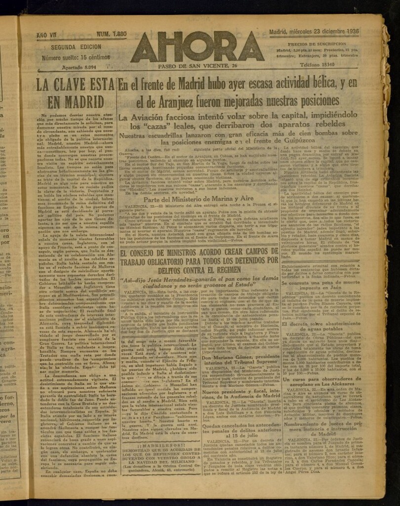 Miniatura de Ahora: diario gráfico del 23 de diciembre de 1936, nº 1880