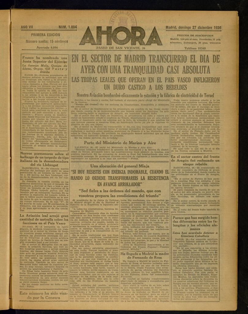 Miniatura de Ahora: diario gráfico del 27 de diciembre de 1936, nº 1884