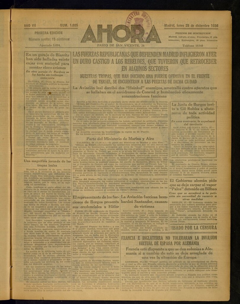 Miniatura de Ahora: diario gráfico del 28 de diciembre de 1936, nº 1885