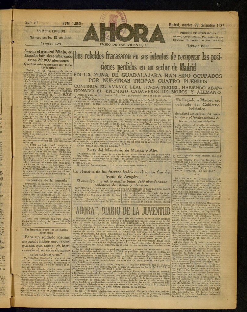 Miniatura de Ahora: diario gráfico del 29 de diciembre de 1936, nº 1886