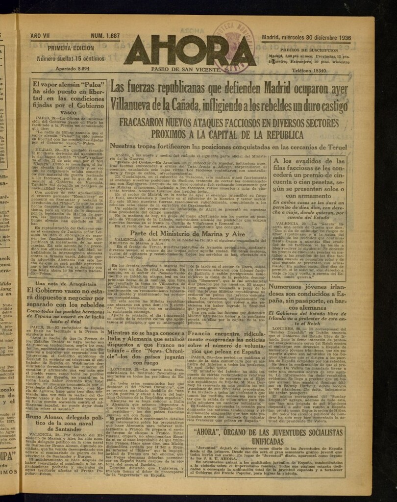 Miniatura de Ahora: diario gráfico del 30 de diciembre de 1936, nº 1887