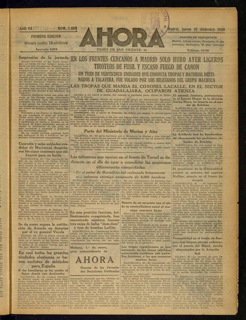 Miniatura de Ahora: diario gráfico del 31 de diciembre de 1936, nº 1888