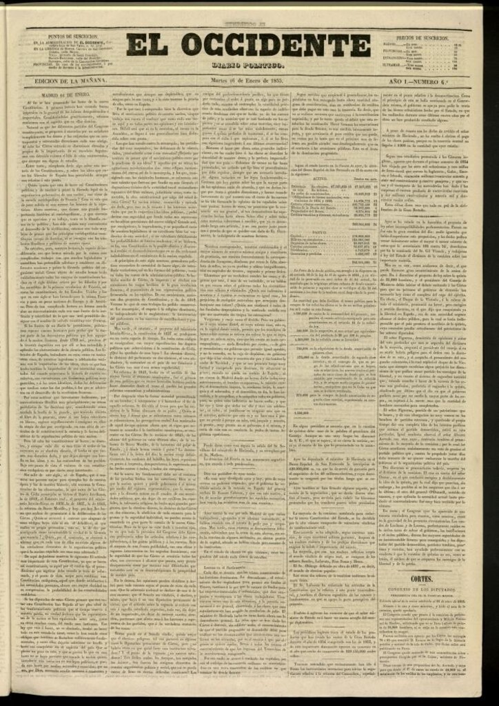 Miniatura de El Occidente: diario político del 16 de enero de 1855, nº 6