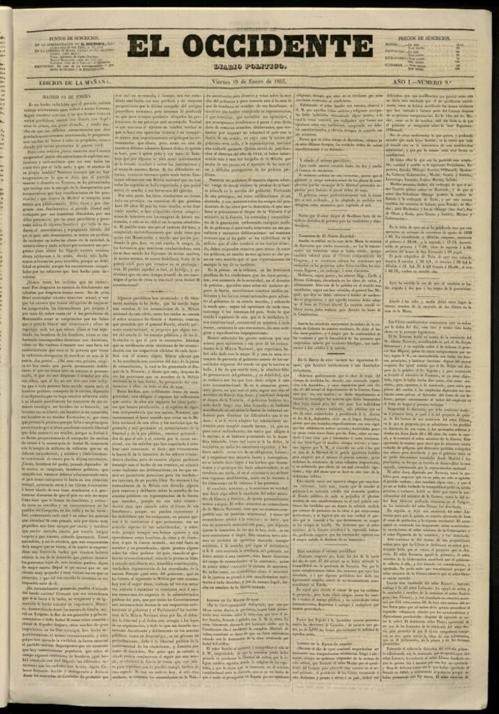 Miniatura de El Occidente: diario político del 19 de enero de 1855, nº 9