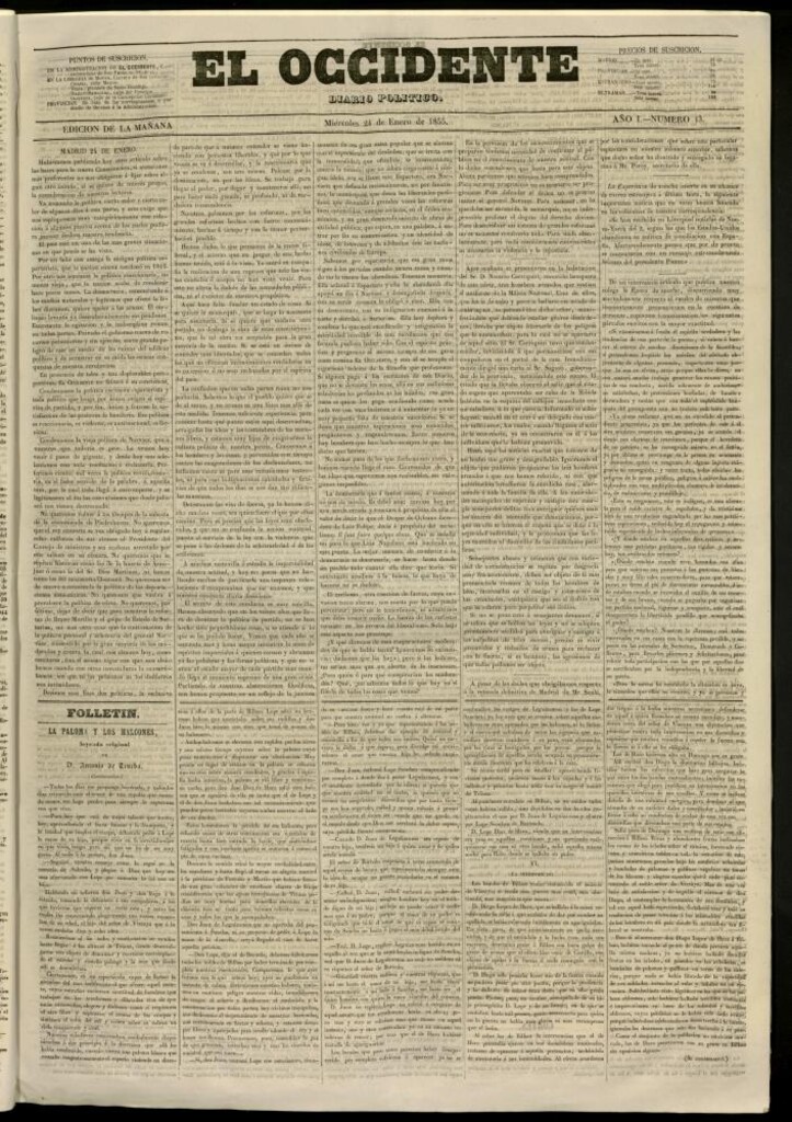 Miniatura de El Occidente: diario político del 24 de enero de 1855, nº 13
