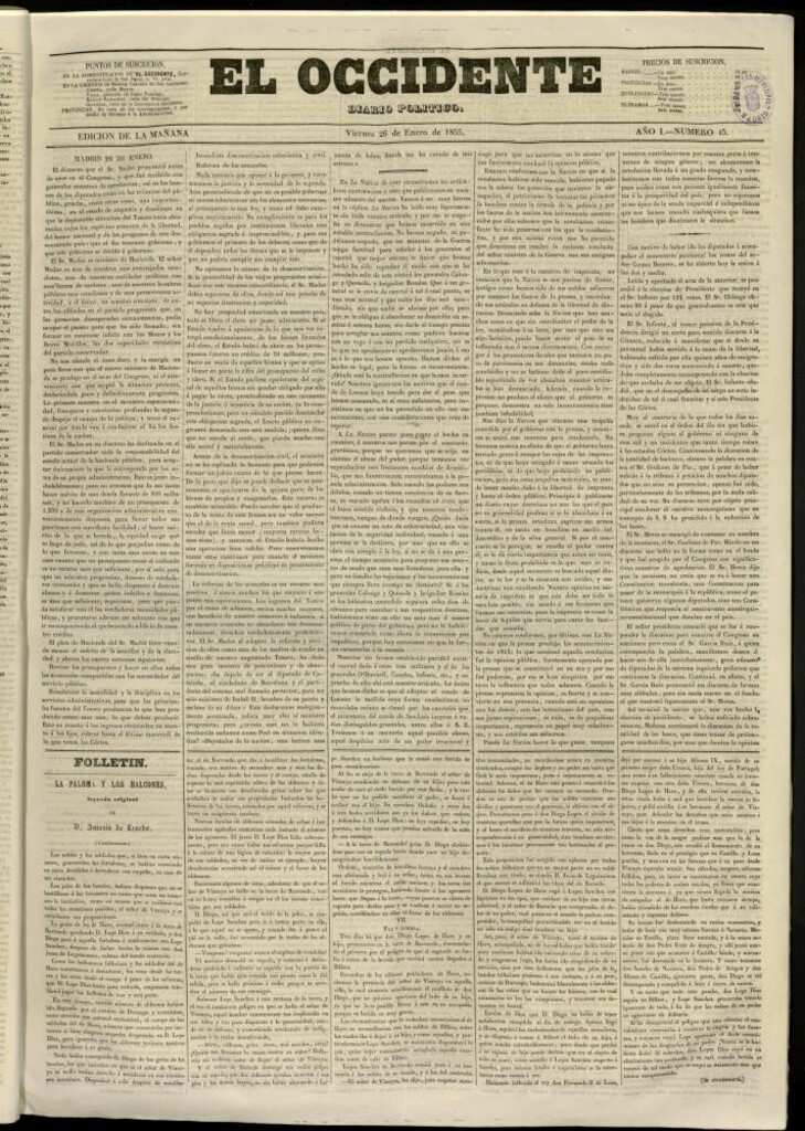 Miniatura de El Occidente: diario político del 26 de enero de 1855, nº 15