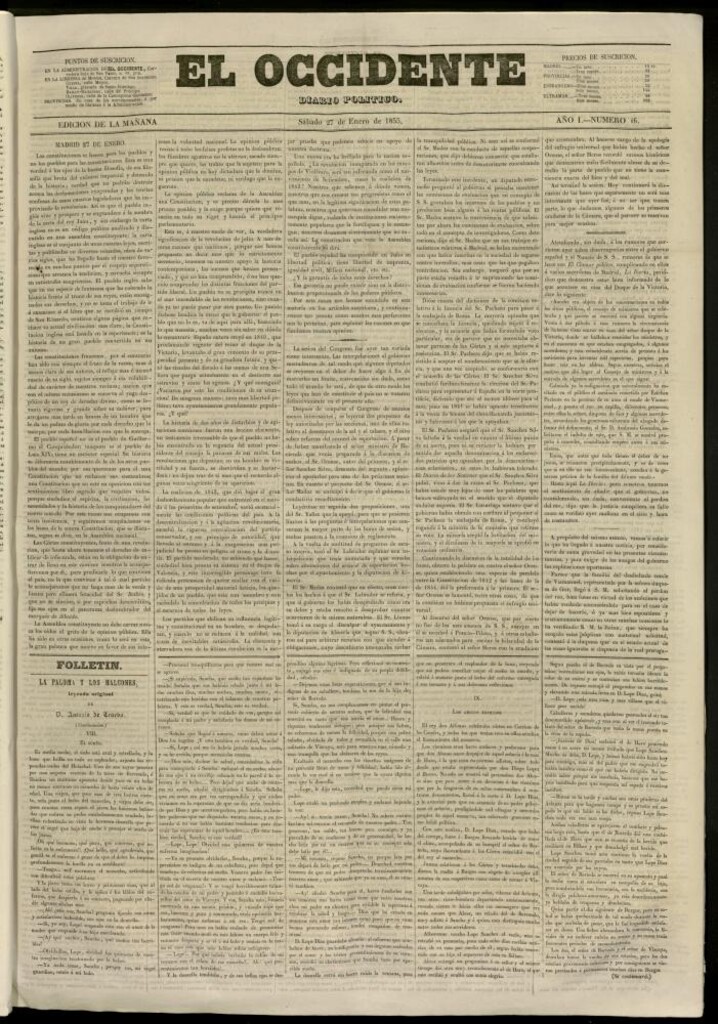 Miniatura de El Occidente: diario político del 27 de enero de 1855, nº 16