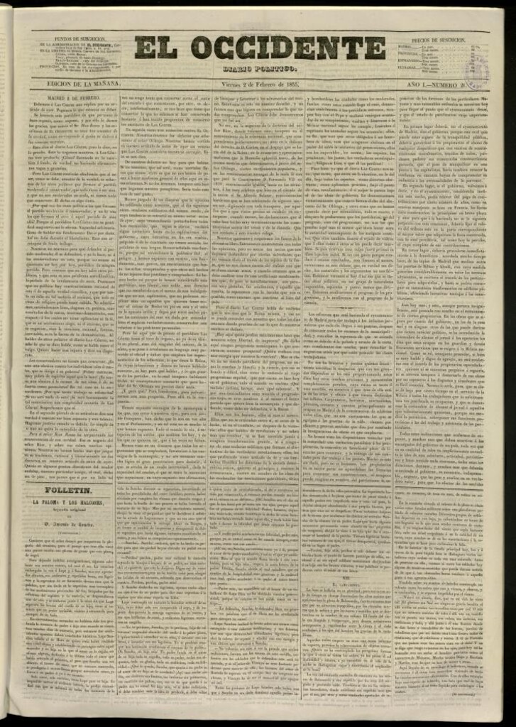 Miniatura de El Occidente: diario político del 2 de febrero de 1855, nº 21