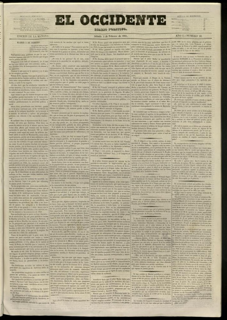 Miniatura de El Occidente: diario político del 3 de febrero de 1855, nº 22
