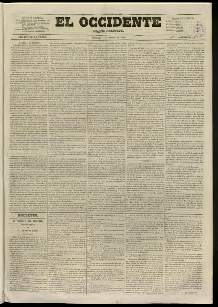 Miniatura de El Occidente: diario político del 4 de febrero de 1855, nº 23