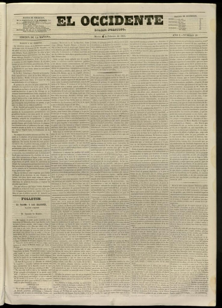 Miniatura de El Occidente: diario político del 6 de febrero de 1855, nº 24
