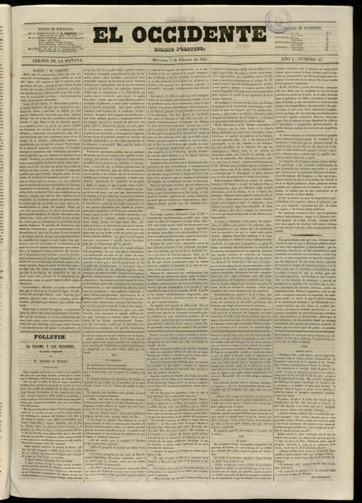 Miniatura de El Occidente: diario político del 7 de febrero de 1855, nº 25