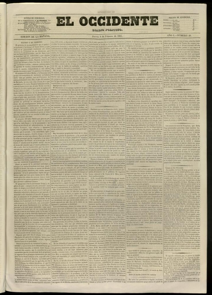 Miniatura de El Occidente: diario político del 8 de febrero de 1855, nº 26