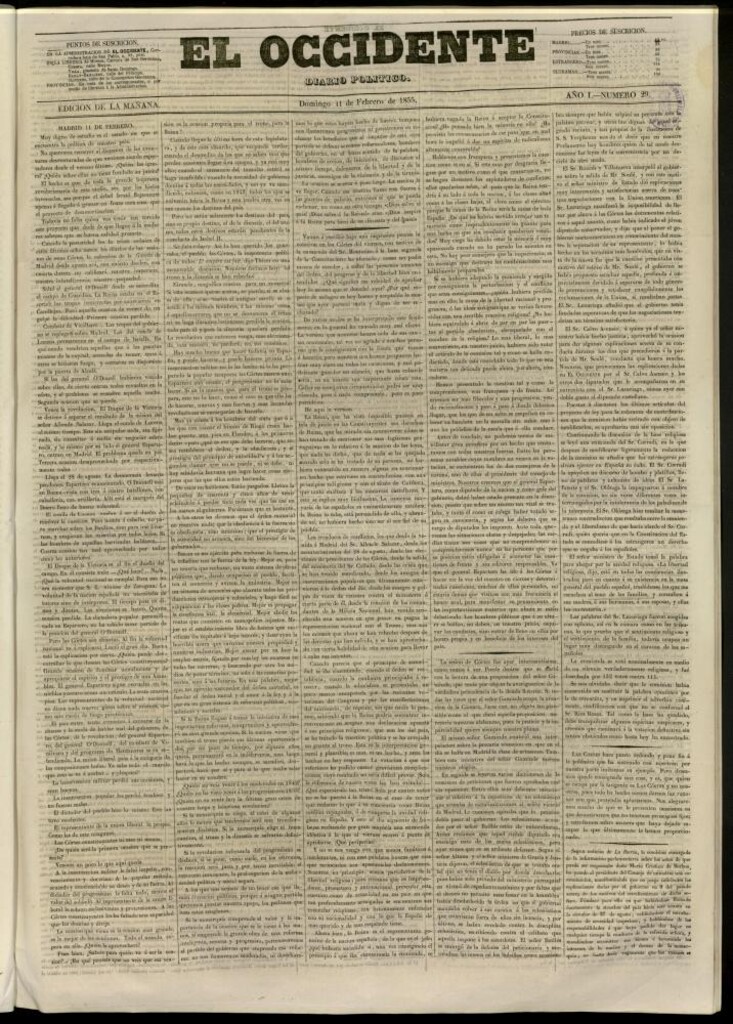 Miniatura de El Occidente: diario político del 11 de febrero de 1855, nº 29