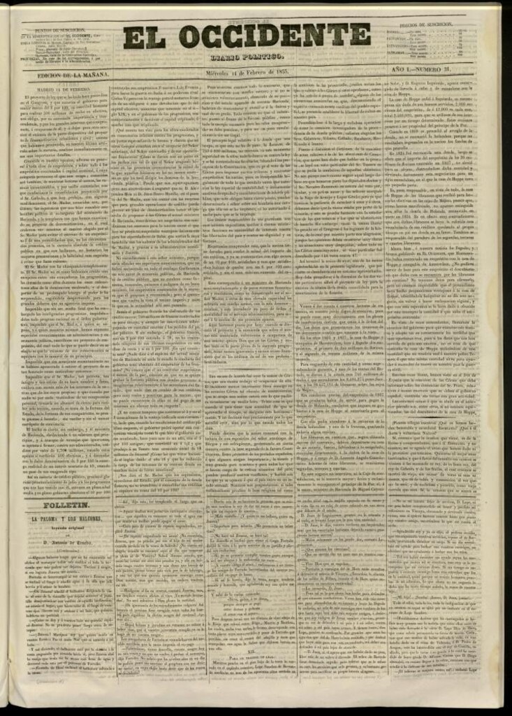 Miniatura de El Occidente: diario político del 14 de febrero de 1855, nº 31