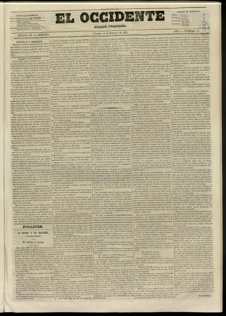 Miniatura de El Occidente: diario político del 16 de febrero de 1855, nº 33