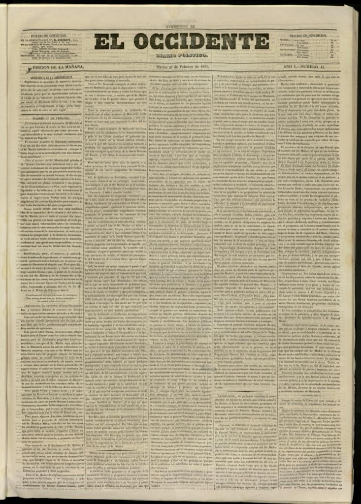 Miniatura de El Occidente: diario político del 27 de febrero de 1855, nº 42