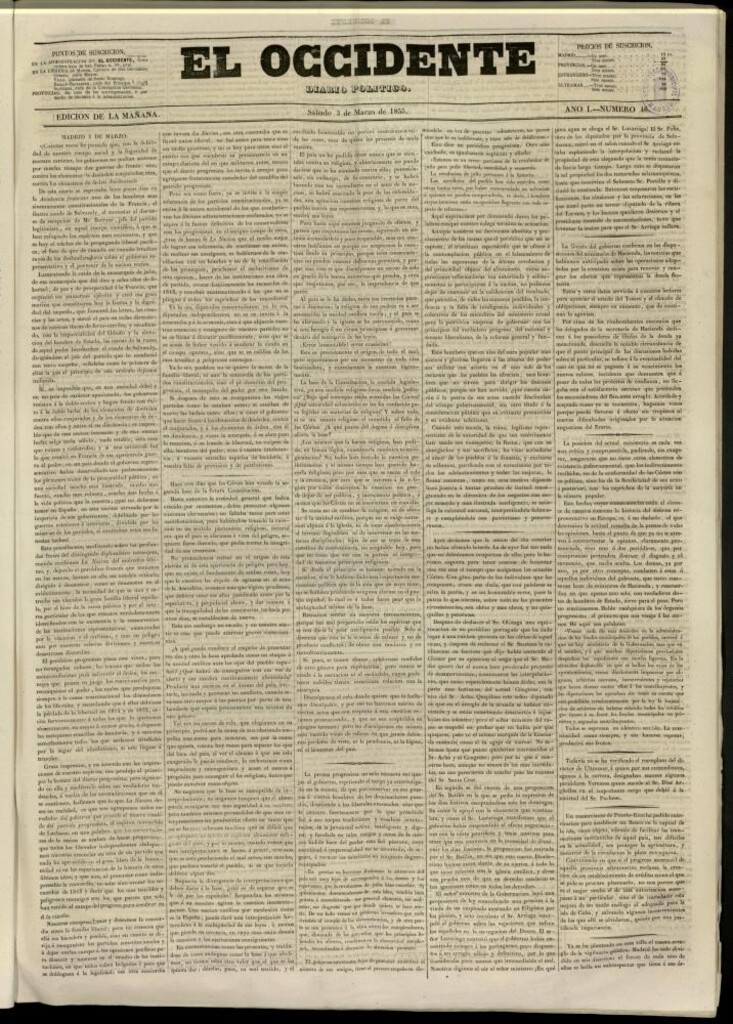 Miniatura de El Occidente: diario político del 3 de marzo de 1855, nº 46