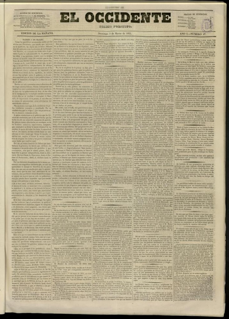 Miniatura de El Occidente: diario político del 4 de marzo de 1855, nº 47