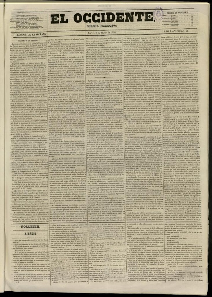 Miniatura de El Occidente: diario político del 8 de marzo de 1855, nº 50