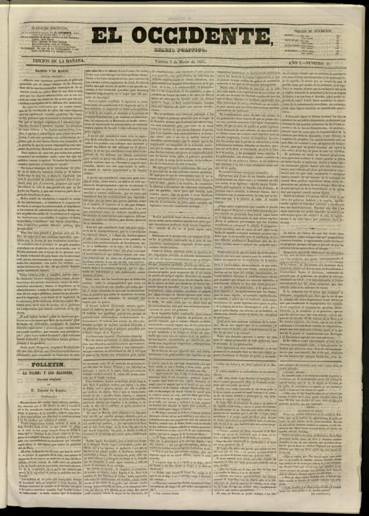 Miniatura de El Occidente: diario político del 9 de marzo de 1855, nº 51