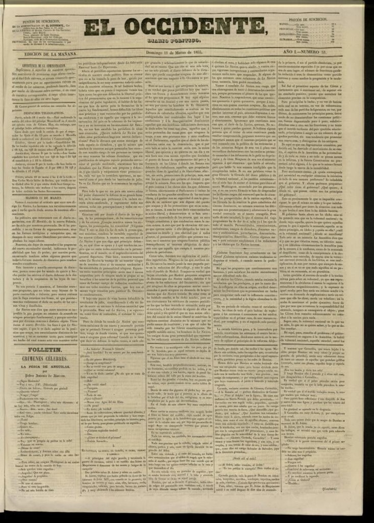 Miniatura de El Occidente: diario político del 11 de marzo de 1855, nº 53