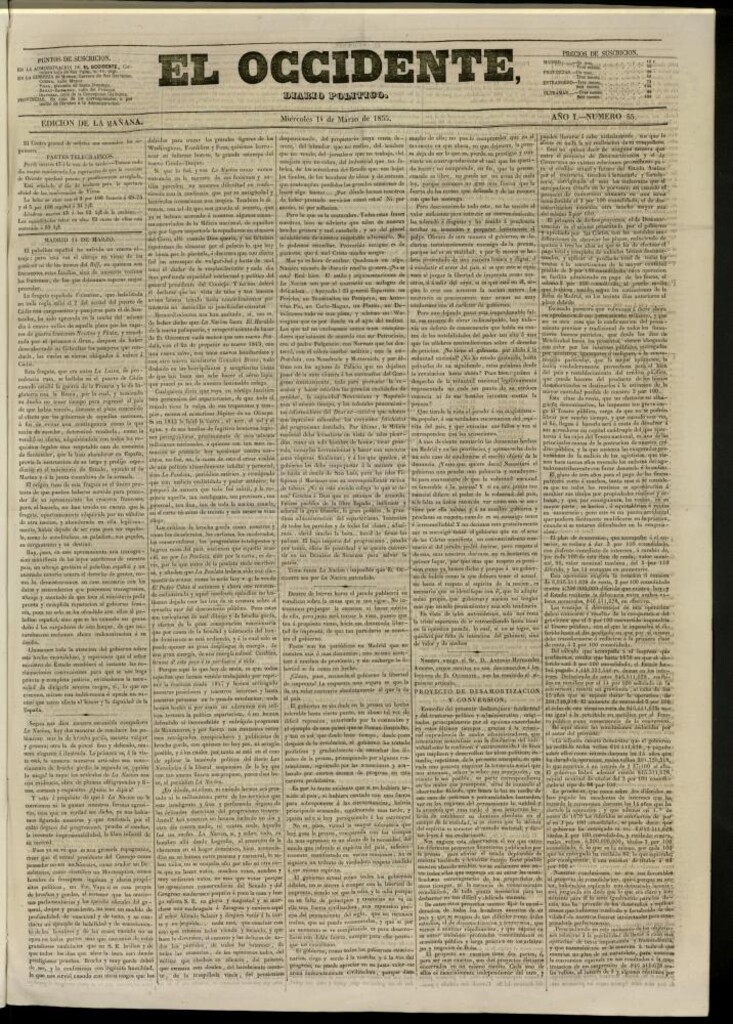 Miniatura de El Occidente: diario político del 14 de marzo de 1855, nº 55