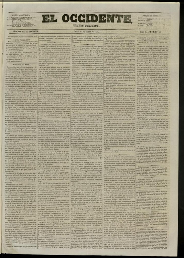 Miniatura de El Occidente: diario político del 15 de marzo de 1855, nº 56