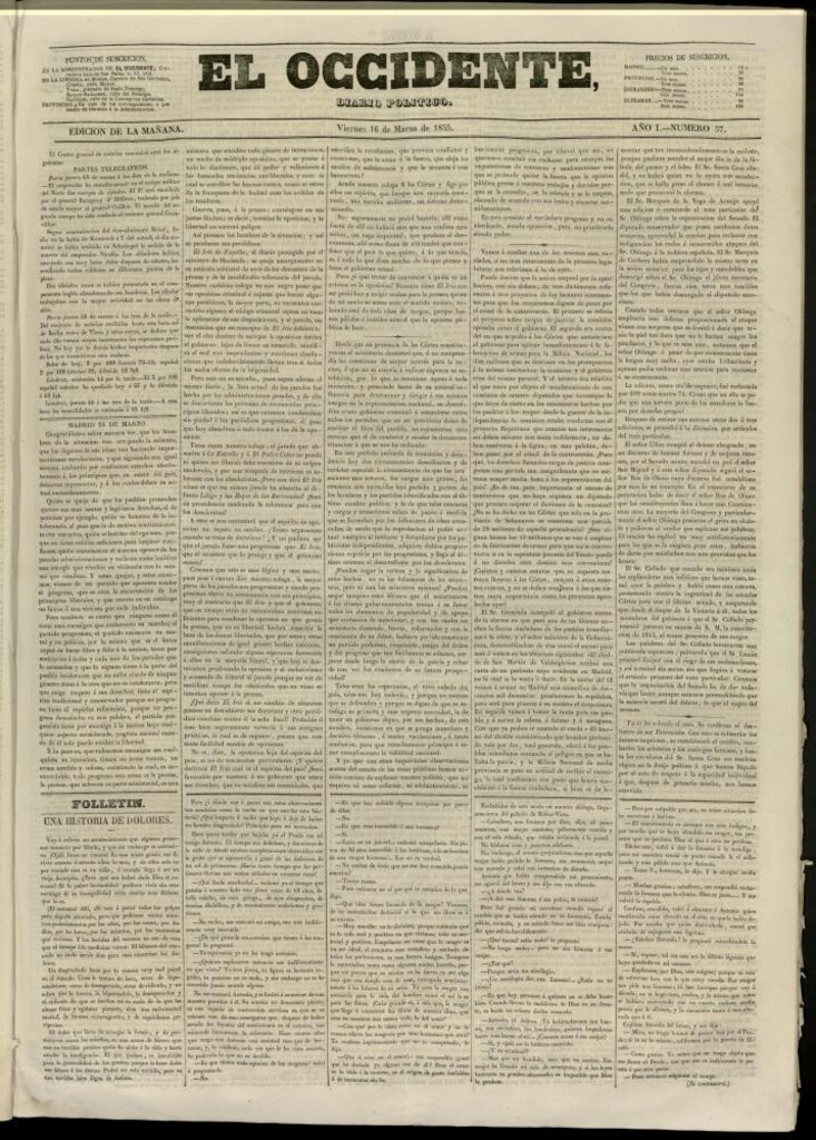 Miniatura de El Occidente: diario político del 16 de marzo de 1855, nº 57