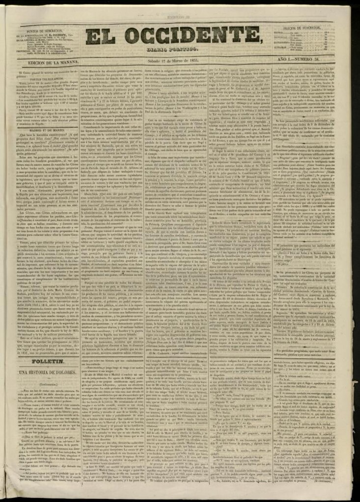 Miniatura de El Occidente: diario político del 17 de marzo de 1855, nº 58