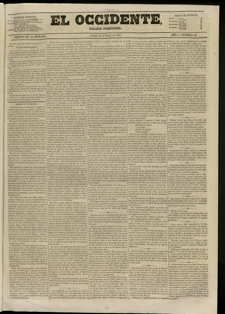 Miniatura de El Occidente: diario político del 24 de marzo de 1855, nº 64