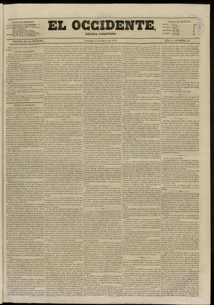 Miniatura de El Occidente: diario político del 25 de marzo de 1855, nº 65