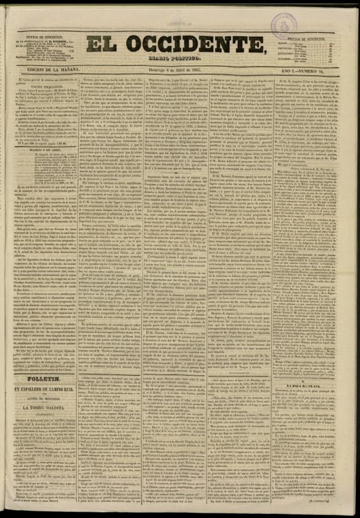 Miniatura de El Occidente: diario político del 8 de abril de 1855, nº 76