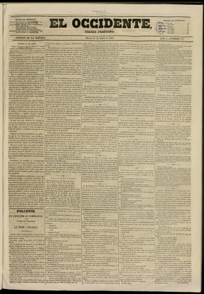 Miniatura de El Occidente: diario político del 10 de abril de 1855, nº 77