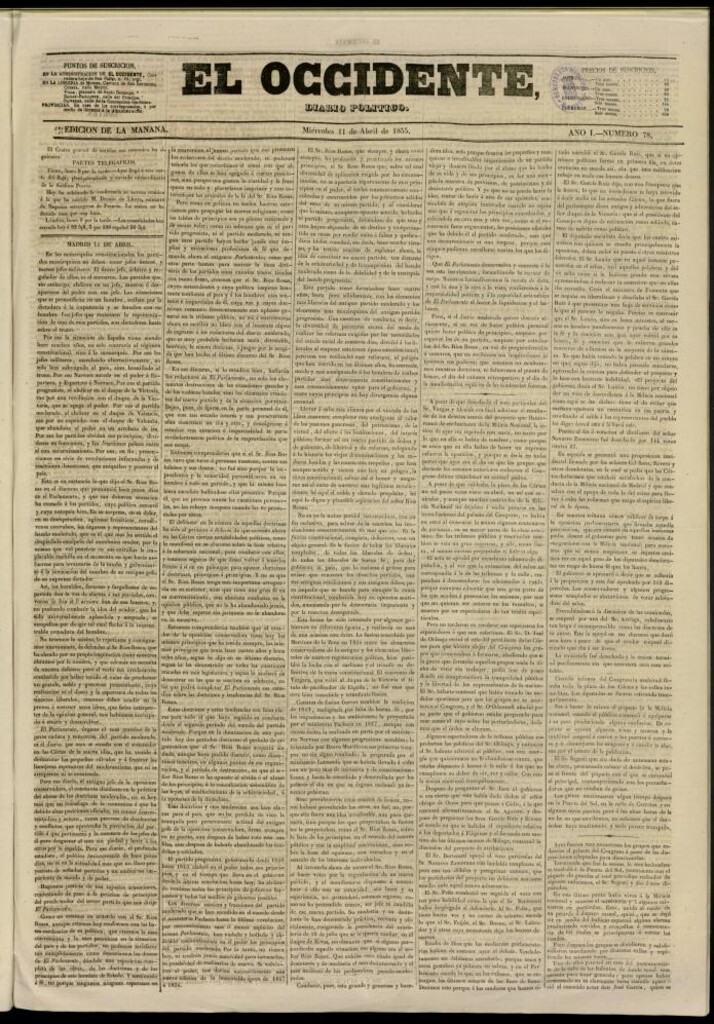 Miniatura de El Occidente: diario político del 11 de abril de 1855, nº 78