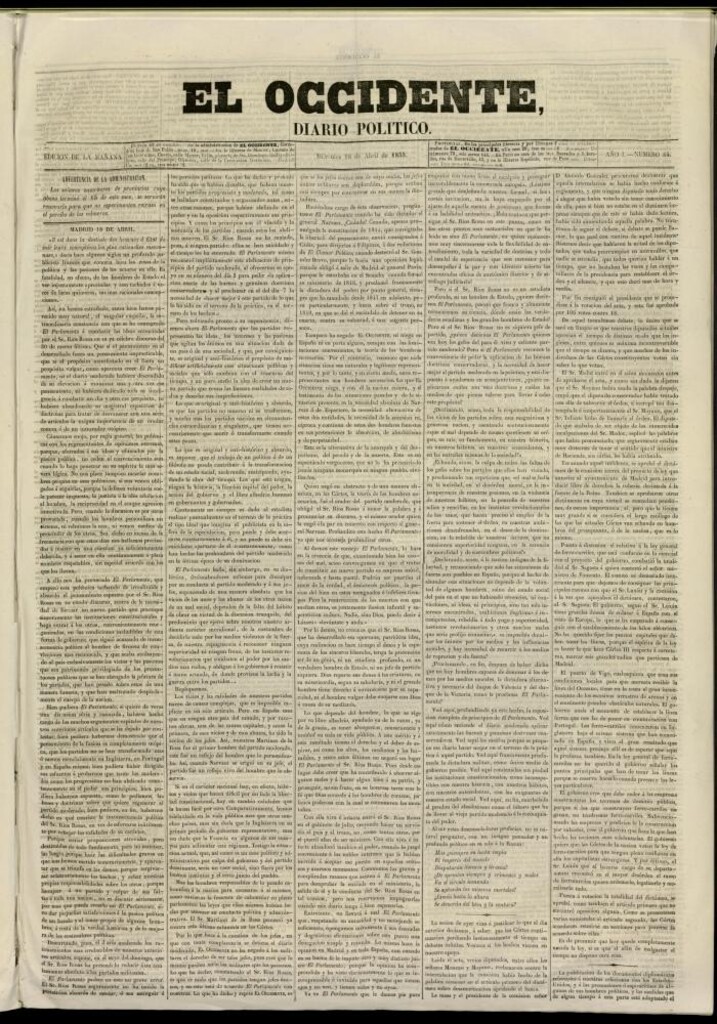 Miniatura de El Occidente: diario político del 18 de abril de 1855, nº 84
