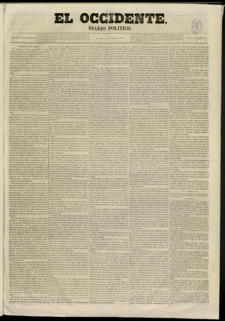Miniatura de El Occidente: diario político del 22 de abril de 1855, nº 88