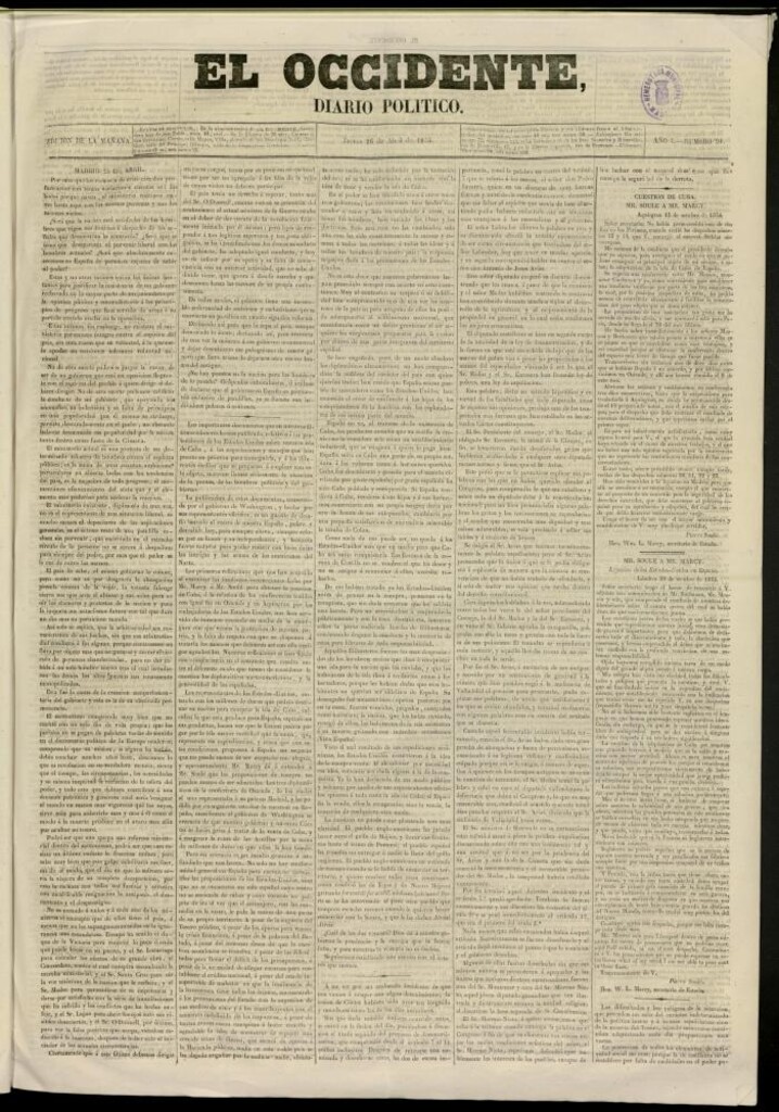 Miniatura de El Occidente: diario político del 26 de abril de 1855, nº 91