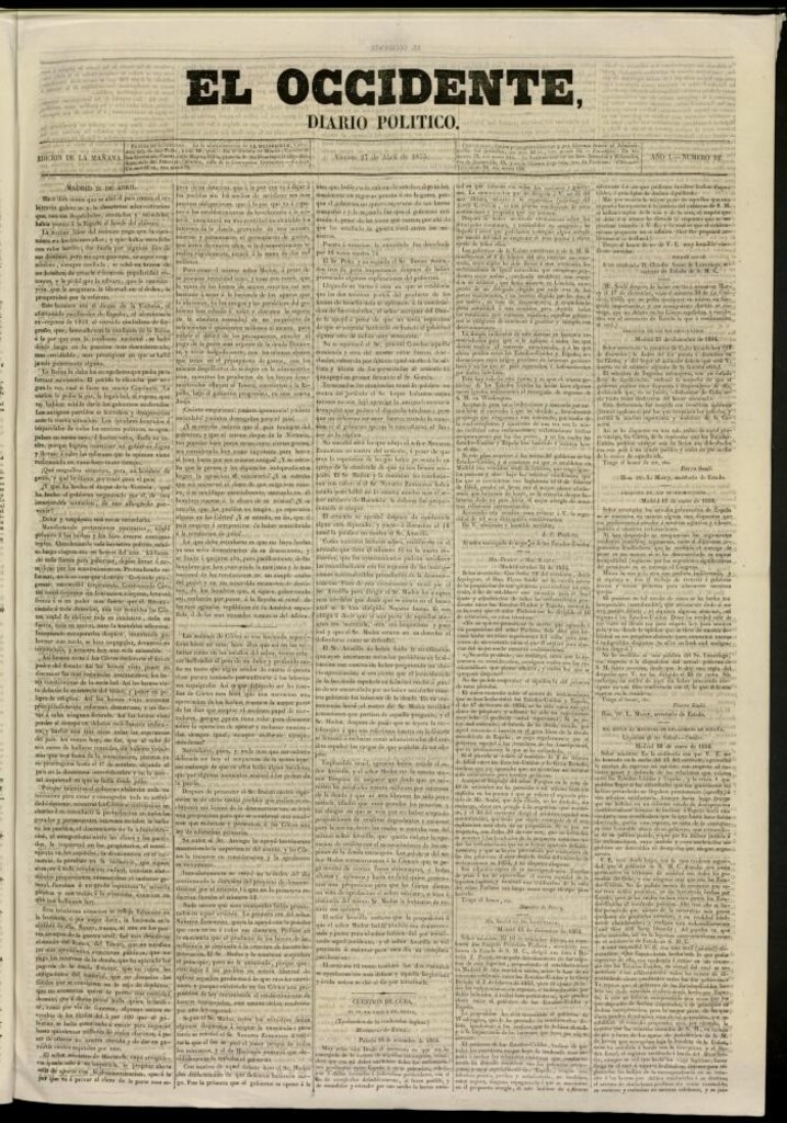 Miniatura de El Occidente: diario político del 27 de abril de 1855, nº 92