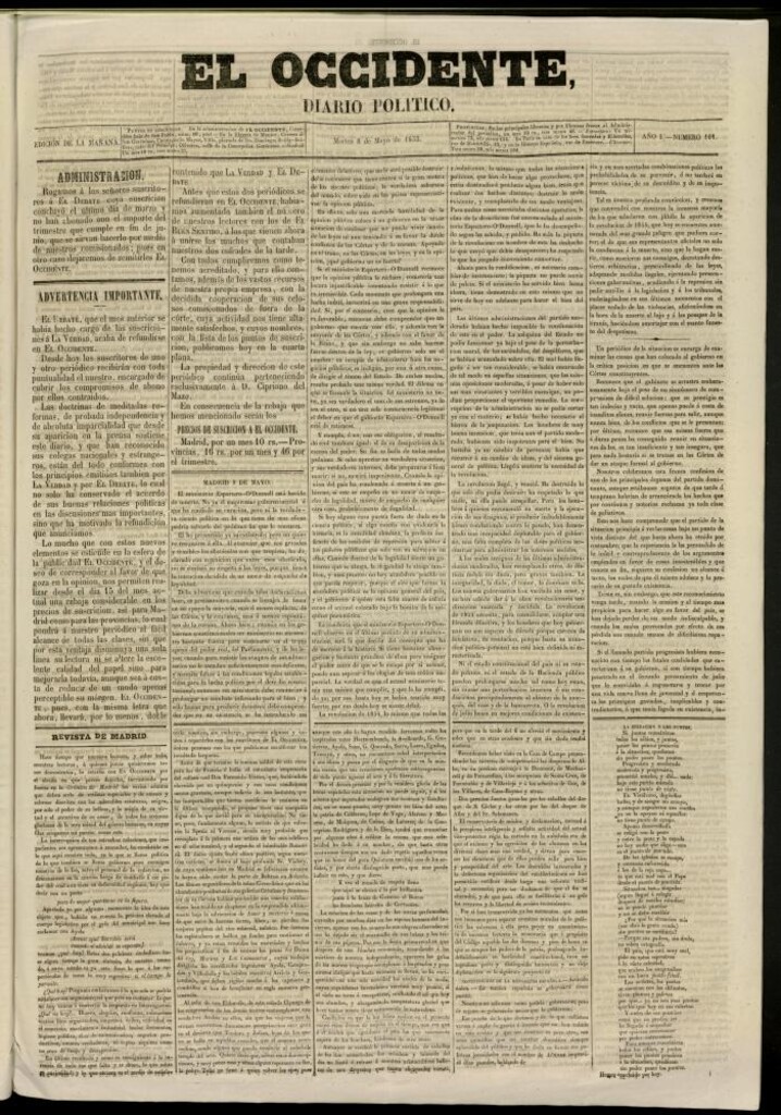 Miniatura de El Occidente: diario político del 8 de mayo de 1855, nº 101