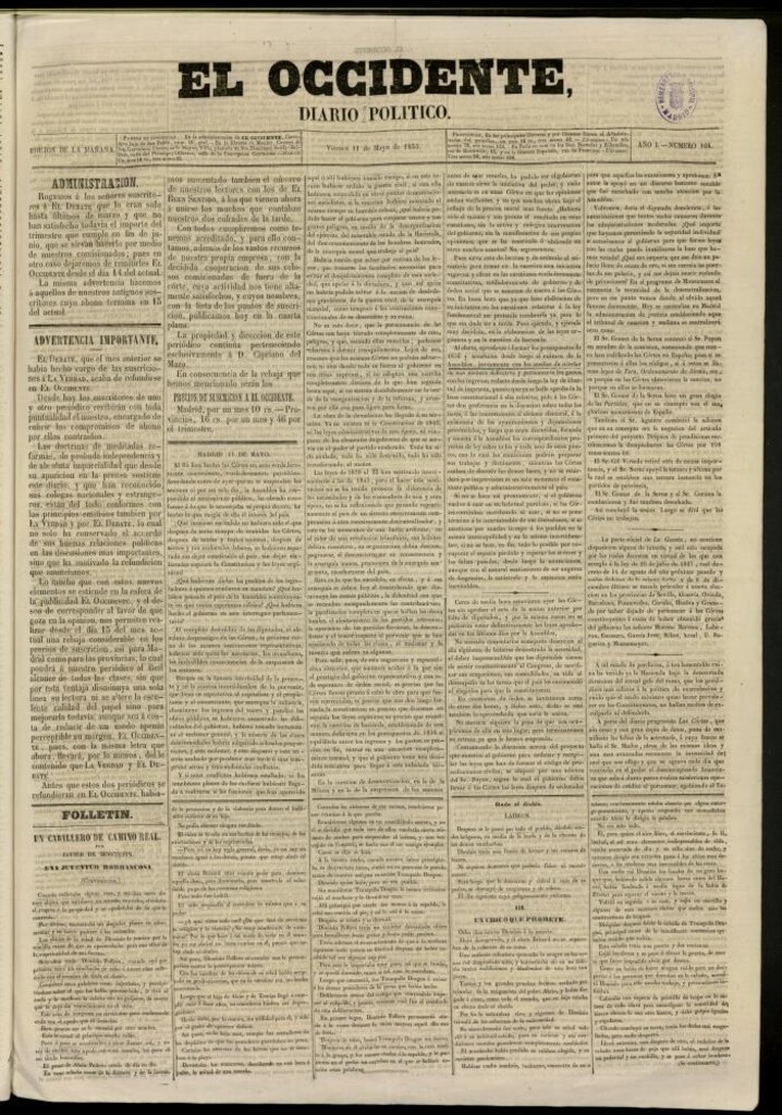 Miniatura de El Occidente: diario político del 11 de mayo de 1855, nº 104