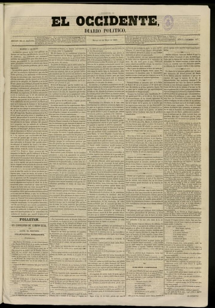 Miniatura de El Occidente: diario político del 15 de mayo de 1855, nº 107