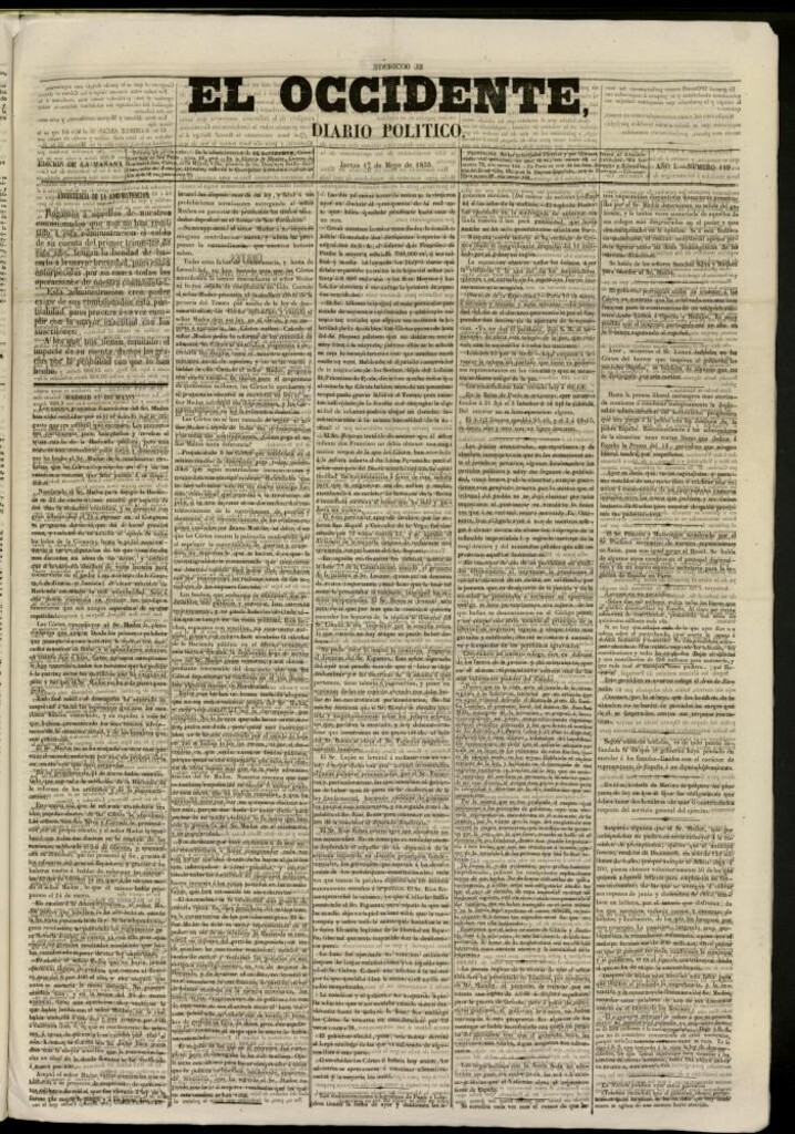 Miniatura de El Occidente: diario político del 17 de mayo de 1855, nº 109